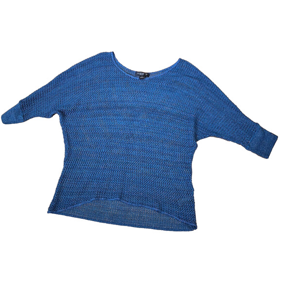 August Silk Women's Blue Metallic Open knit Pullover 3/4 Sleeve Sweater Size L - Picture 1 of 6